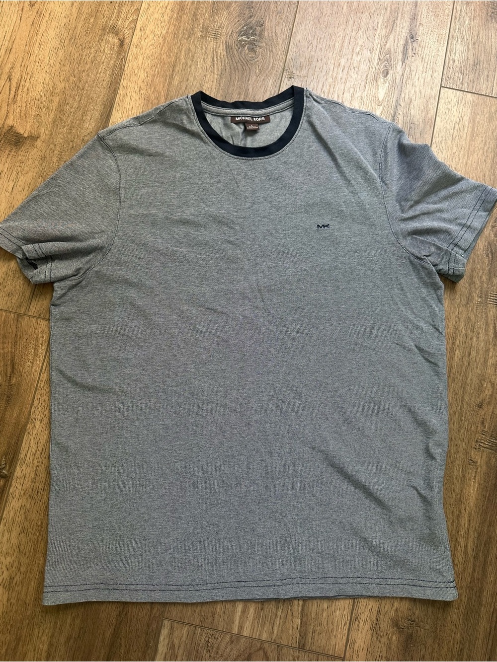 Michael Kors Men’s Navy Blue Tee, Neutral, Textured, Branding, Crewneck, L